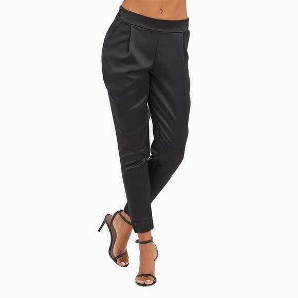 ✨SPANX High Waisted Satin Jogger Black Trouser Sz Medium Pants✨ - Picture 1 of 6